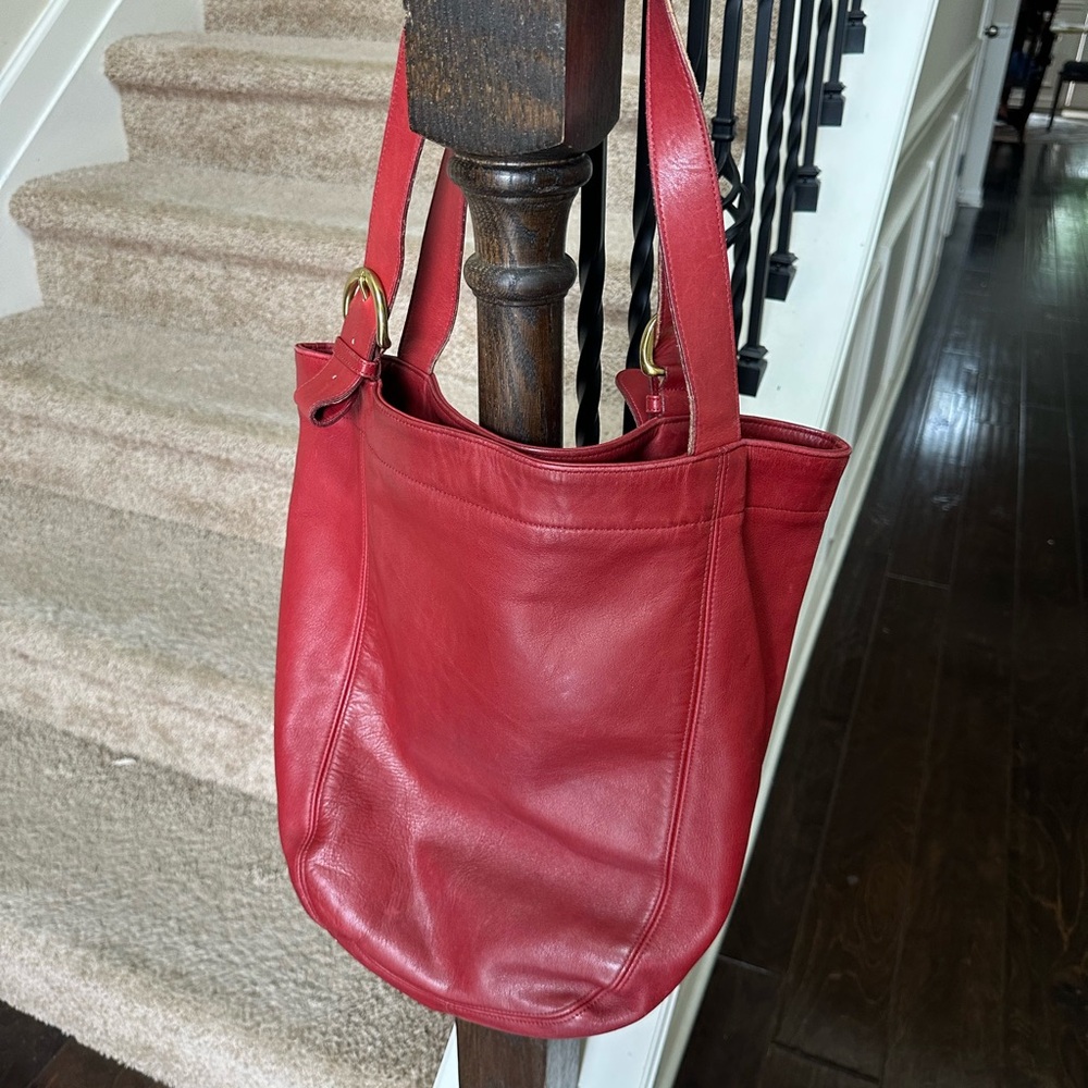 Coach Red Leather Shoulder Bag with Slouchy Design - VINTAGE made in USA coach